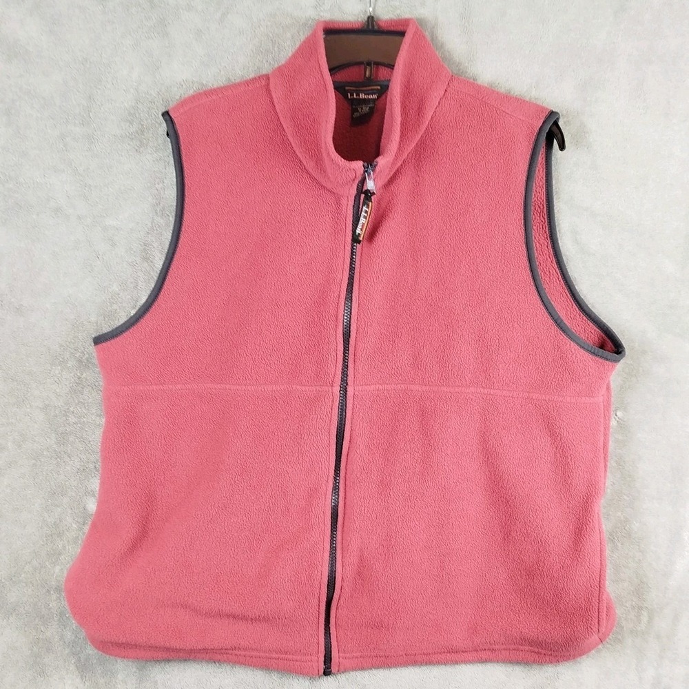 Vintage 90's LL Bean Vest Womens XL Full Zip Red Pink‎ Fleece Polartec Windblock